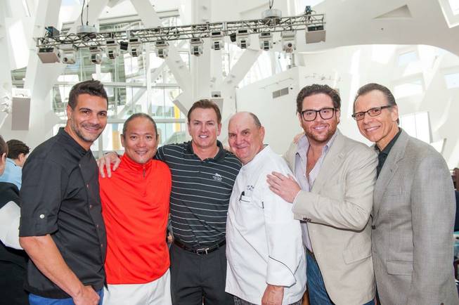 2013 UNLVino's first-ever Bar-B-Q honoring Scott Sibella with the Dom Perignon Award of Excellence at The Cleveland Clinic Lou Ruvo Center for Brain Health on Sunday, April 21, 2013. From left: Angelo Sosa, Masaharu Morimoto, Sibella, Gustav Mauler, Scott Conant and Michael Severino.